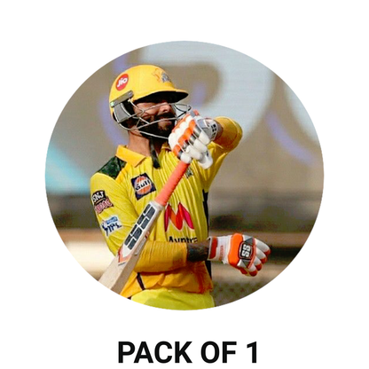 Smeeps Ravindra Jadeja CSK Sticker – 10.16 cm (4 Inch) Round Car & Bike Vinyl Decal | Chennai Super Kings All-Rounder Action Design | Waterproof UV Resistant