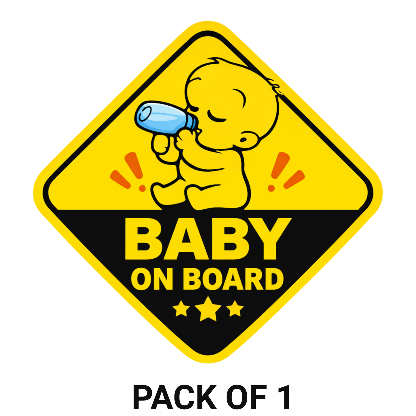 Smeeps Baby On Board Car Sticker – 14.23 × 14.23 cm (5.6 × 5.6 Inch) Cute Feeding Baby Diamond Safety Vinyl Decal for Car | Waterproof UV Resistant Washable Sticker