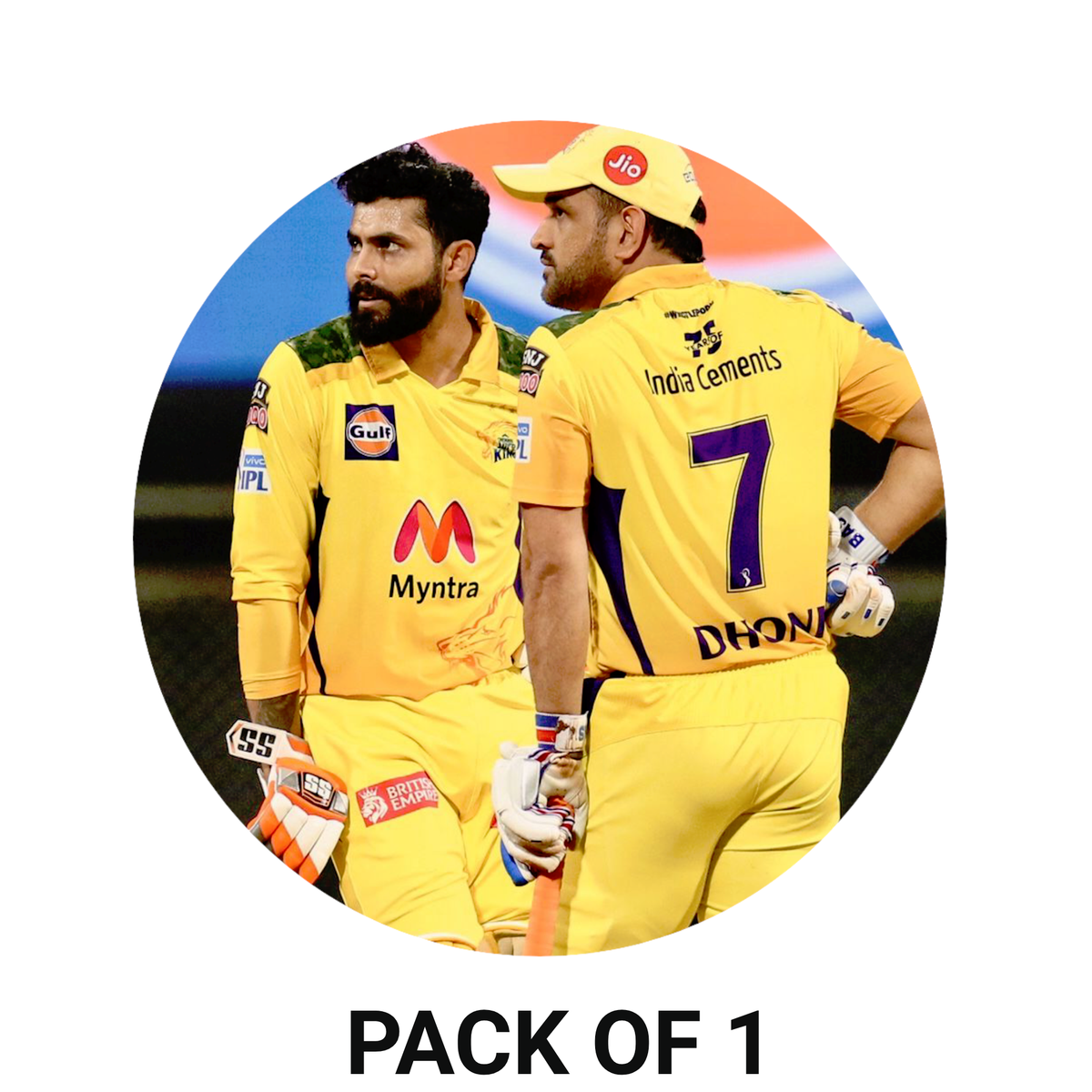 Smeeps MS Dhoni & Ravindra Jadeja CSK Duo Sticker – 10.16 cm (4 Inch) Round Car & Bike Vinyl Decal | Chennai Super Kings Legends Design | Waterproof UV Resistant