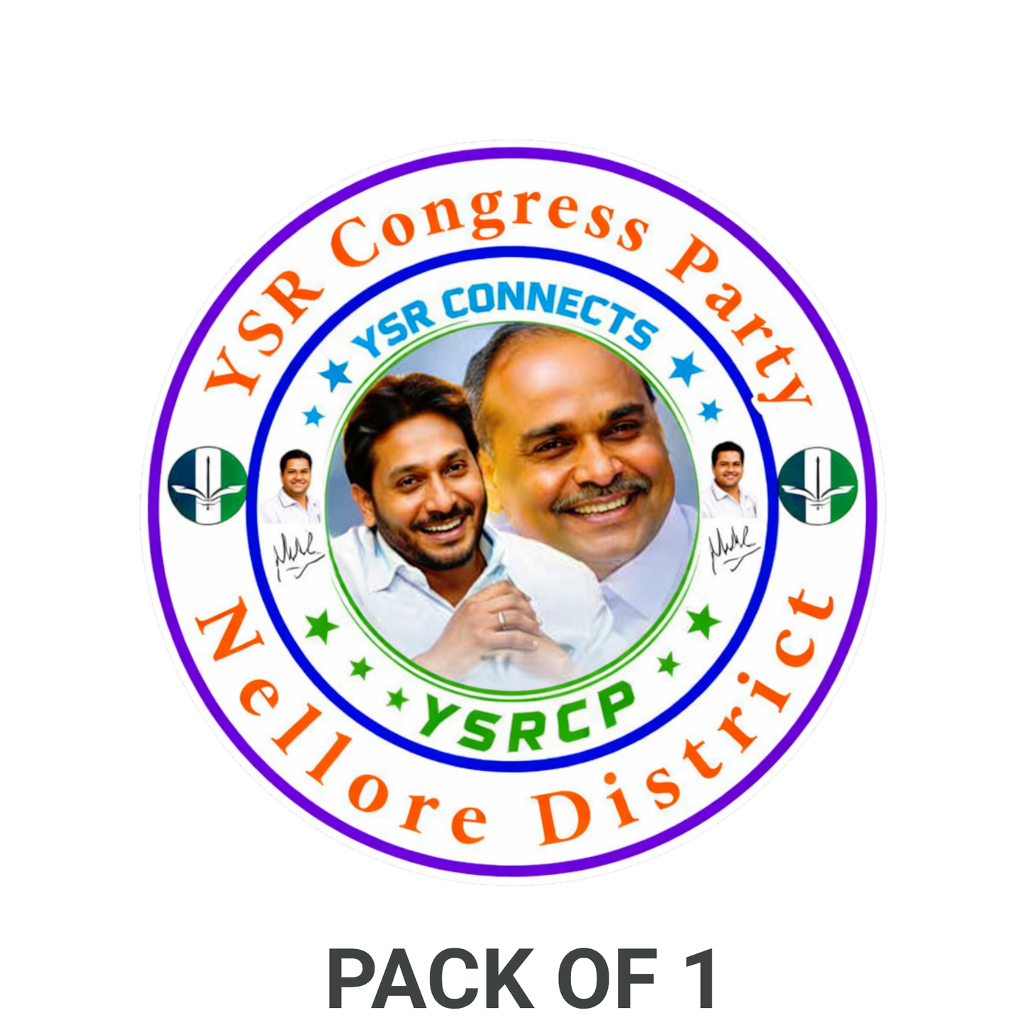 Smeeps YSR Congress Party Nellore District Vinyl Sticker – 10.16 × 10.16 cm (4 × 4 Inch) Waterproof Round Car Bike Laptop Decal | UV Resistant Wash Proof Political Sticker | Pack of 1