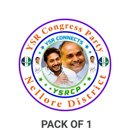 Smeeps YSR Congress Party Nellore District Vinyl Sticker – 10.16 × 10.16 cm (4 × 4 Inch) Waterproof Round Car Bike Laptop Decal | UV Resistant Wash Proof Political Sticker | Pack of 1