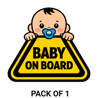 Smeeps Baby On Board Car Sticker – 14 × 12.7 cm (5.5 × 5 Inch) Waterproof Vinyl Safety Sticker for Cars | Cute Baby Warning Triangle Decal | UV Resistant | Pack of 1
