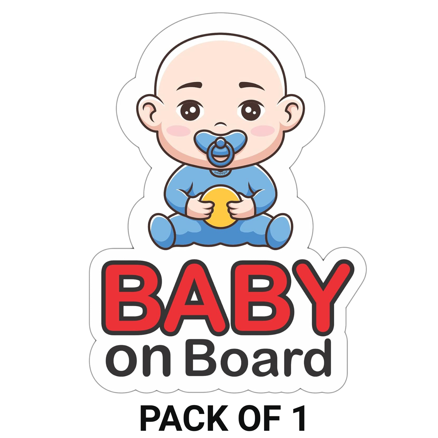Smeeps Baby on Board Sticker – 14 x 12.3 cm | Cute Bald Baby with Toy Design | Waterproof Car Sign for Safety Awareness