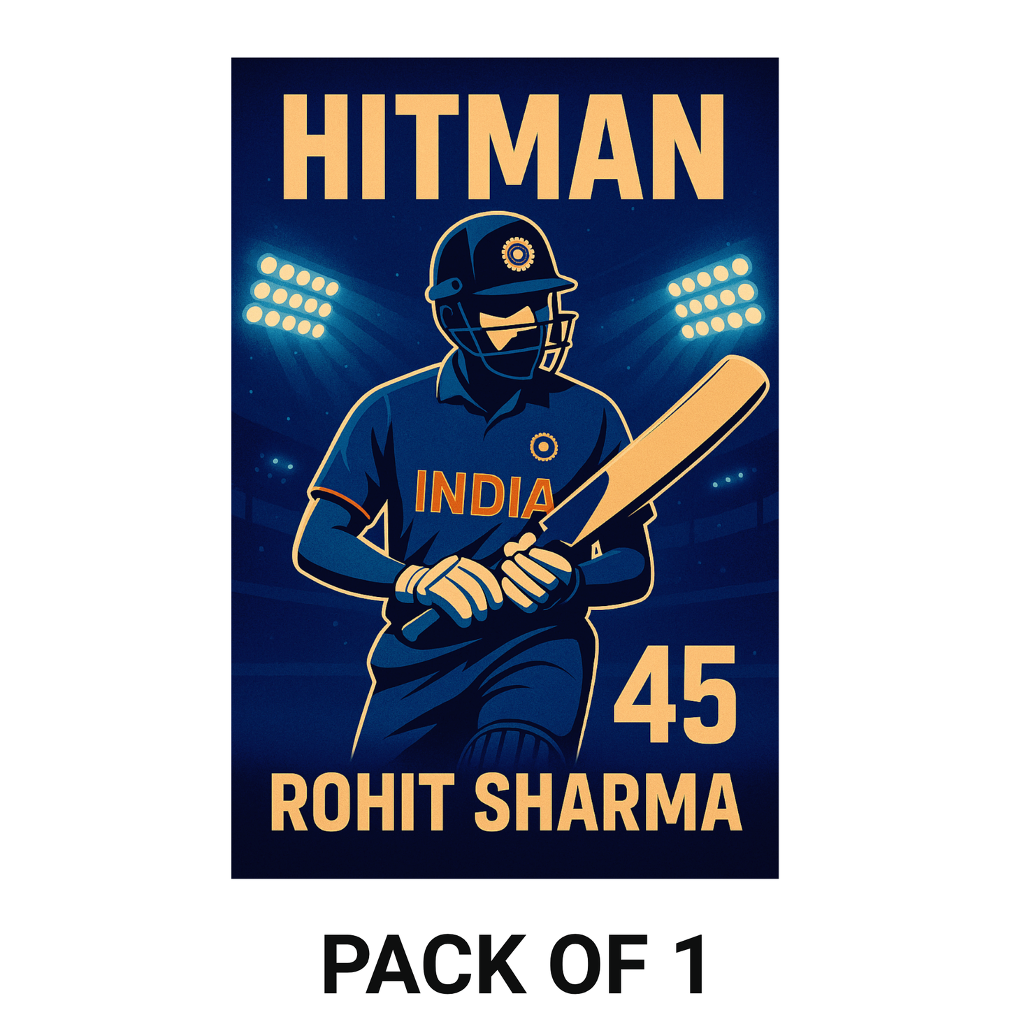 Smeeps Hitman Cricket Wall Poster – Dynamic Batsman Artwork with India Jersey & Number 45 | 30.48 x 45.72 cm Premium Sports Room Décor