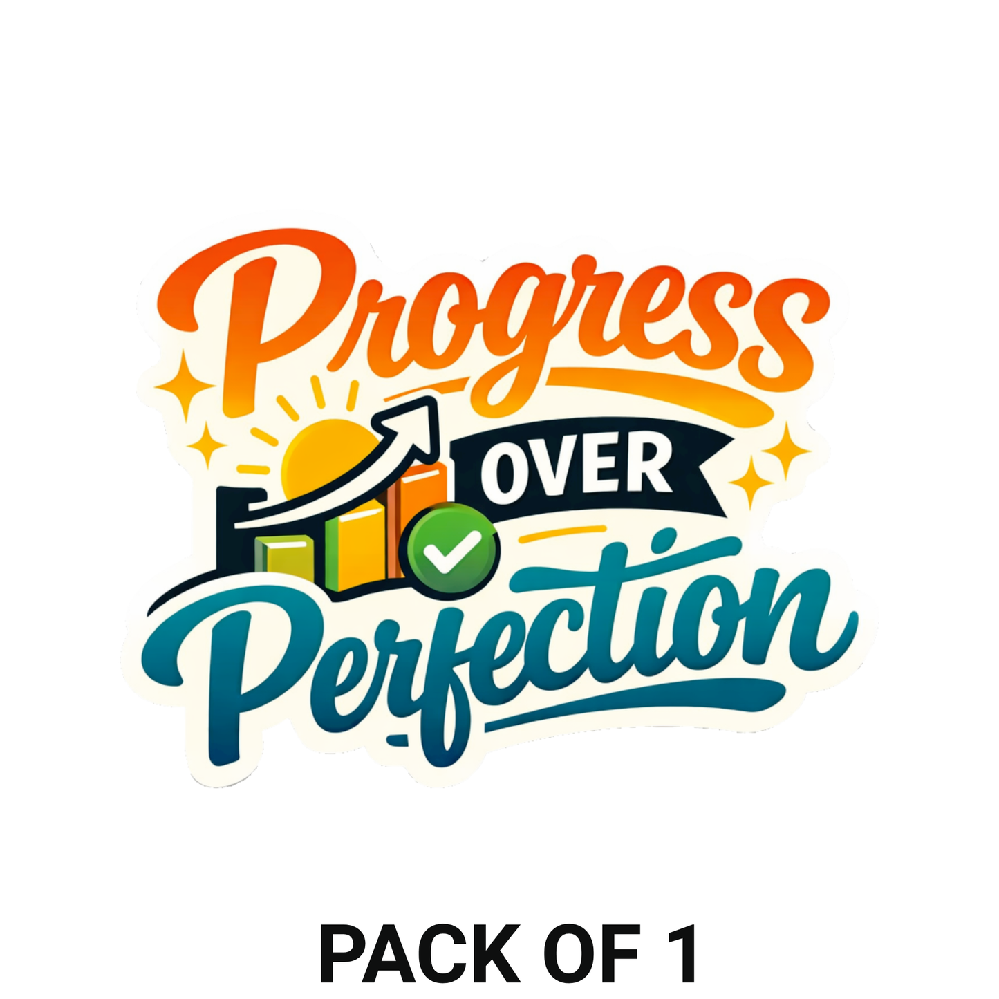 Smeeps Progress Over Perfection Sticker – 10.16 × 7.62 cm (4 × 3 Inch) Motivational Quote Vinyl Sticker | Waterproof UV Resistant Wash Proof Durable