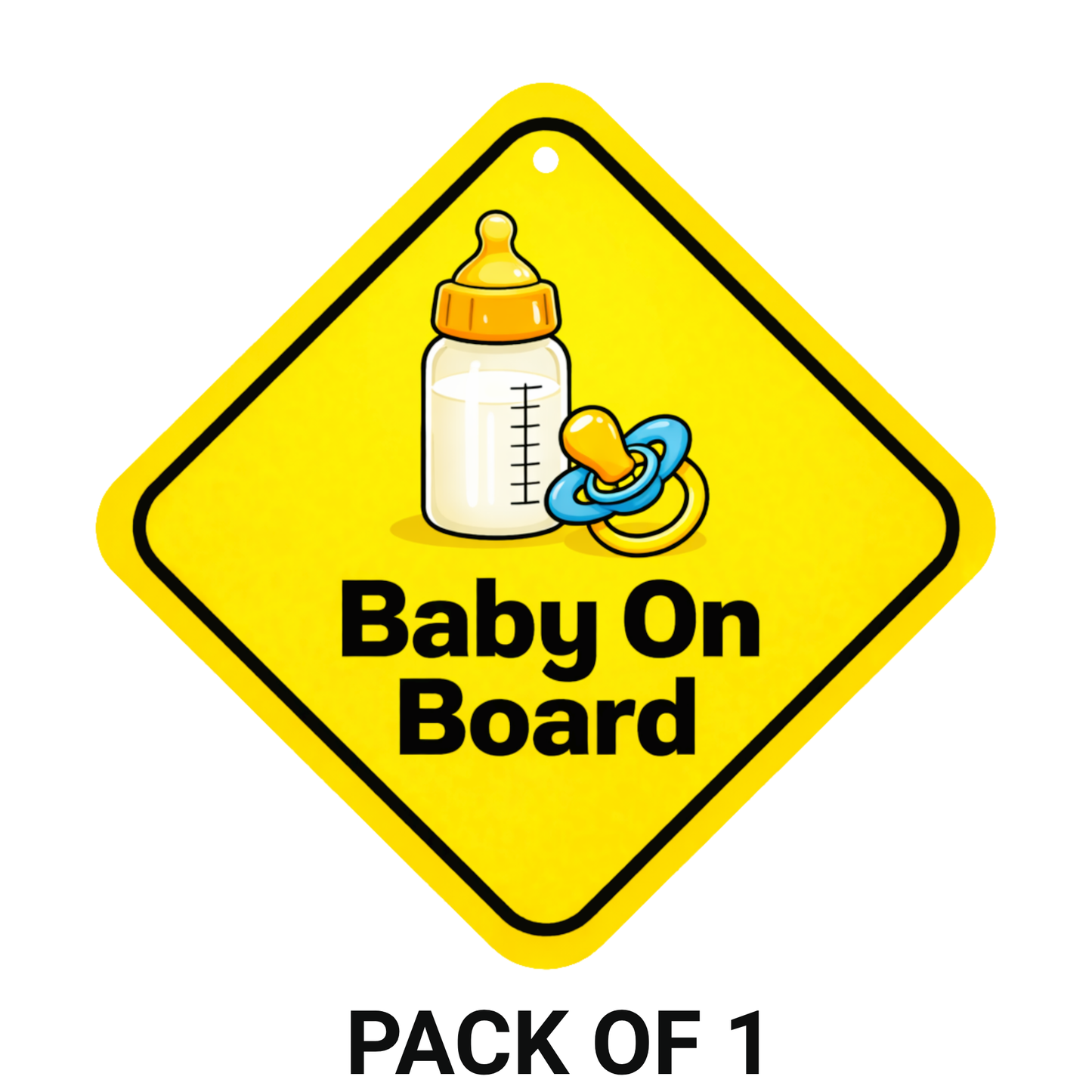 Smeeps Baby On Board Hanging Sign – 20.32 × 20.32 cm (8 × 8 Inch) Baby Bottle & Pacifier Waterproof Car Hanging Board with Suction Cup | Cute Baby Safety Warning Sign for Cars