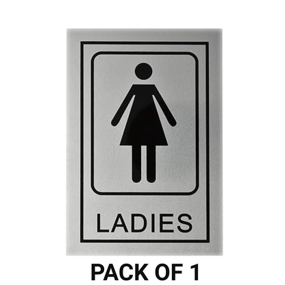 Smeeps “LADIES” Restroom Sign – 15.24 x 10.16 cm | Sleek Silver Finish with Black Print | Durable & Easy to Read | Self-Adhesive for Office, Mall, Café, School