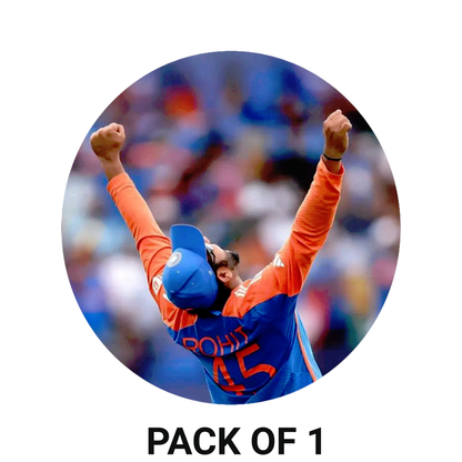 Smeeps Rohit Sharma Celebration Sticker – 10.16 × 10.16 cm (4 × 4 Inch) Round Car & Bike Vinyl Decal | Indian Cricket Team Hitman Design | Waterproof UV Resistant