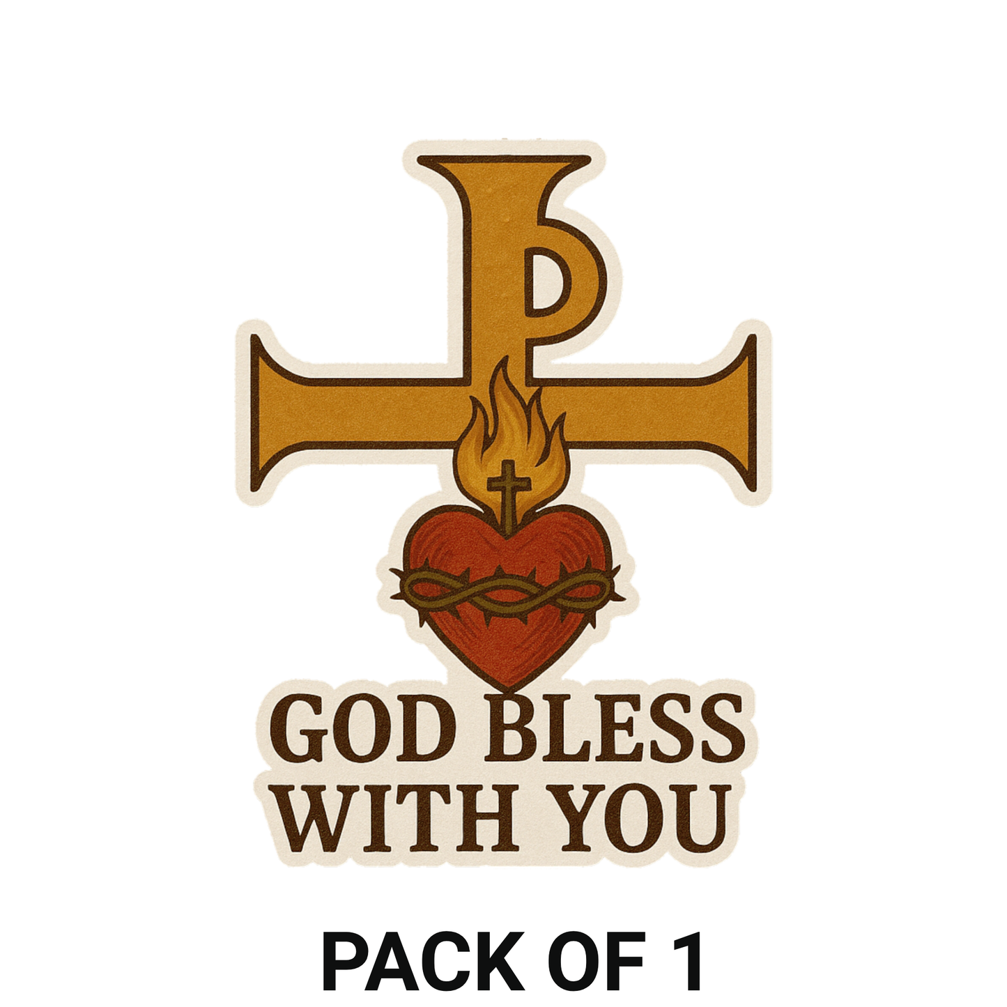 Smeeps God Bless With You Sticker – Sacred Heart & Cross Design | 7.62 x 10.16 cm Car & Bike Vinyl Decal | Waterproof & UV-Resistant Christian Sticker