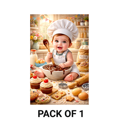 Smeeps Cute Baby Chef Wall Poster – 20.32 × 13.21 cm (8 × 5.2 Inch) Kids Kitchen & Baking Theme Decorative Poster | 300 GSM Non-Adhesive Nursery & Baby Room Wall Decor Poster for Home, Playroom & Cafe Decor | Pack of 1