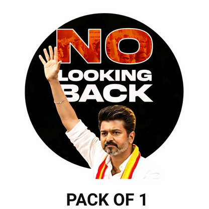 Smeeps Vijay “No Looking Back” Circular Car Sticker – 10.67 × 10.67 cm (4.2 × 4.2 Inch) Premium Vinyl Decal | Bold Motivational Fan Design | Waterproof UV Resistant Wash Proof | Pack of 1