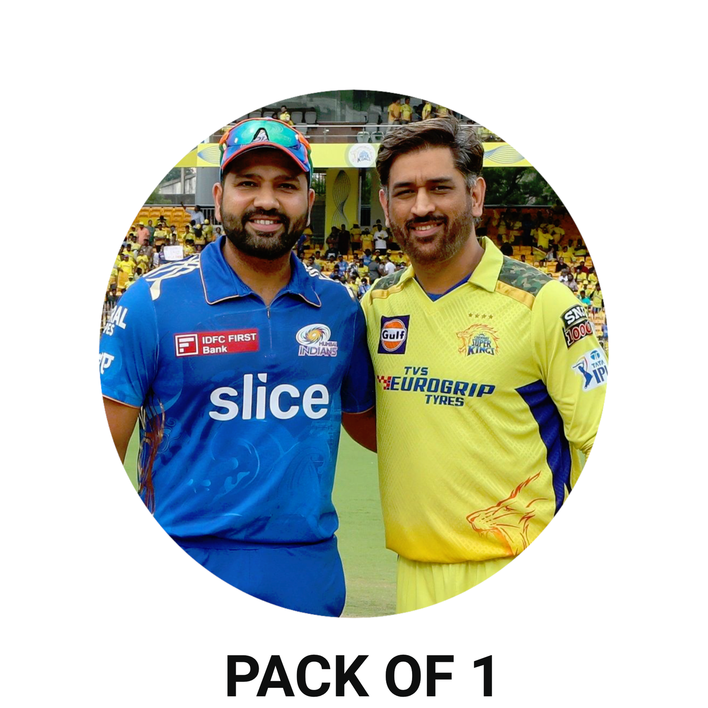 Smeeps Rohit Sharma & MS Dhoni Sticker – 10.16 cm (4 Inch) Round Cricket Legends Vinyl Decal | Waterproof UV Resistant Fan Collectible