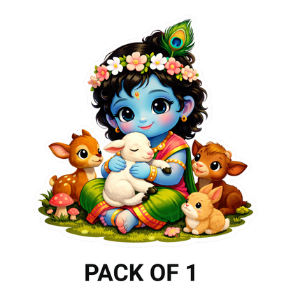 Smeeps Cute Baby Krishna Vinyl Sticker – 11.69 × 11.43 cm (4.6 × 4.5 Inch) Waterproof Bal Krishna Cartoon Sticker | UV Resistant Devotional Decal for Car, Bike, Laptop & Wall | Pack of 1