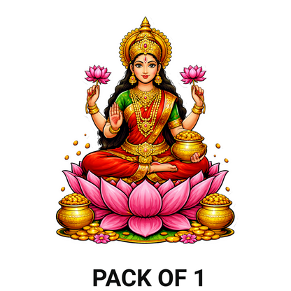 Smeeps Goddess Lakshmi Wealth Sticker – 11.43 × 8.89 cm (4.5 × 3.5 Inch) Feng Shui Prosperity Vinyl Decal for Car & Bike | Waterproof UV Resistant Religious Sticker