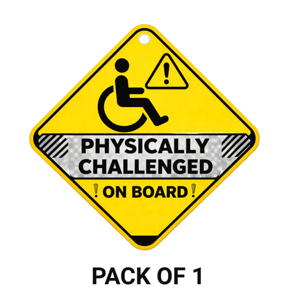 Smeeps Physically Challenged On Board Hanging Sign – 20.58 × 20.32 cm (8.1 × 8 Inch) Waterproof Car Safety Hanging Board with Suction Cup | Disability Awareness Vehicle Sign