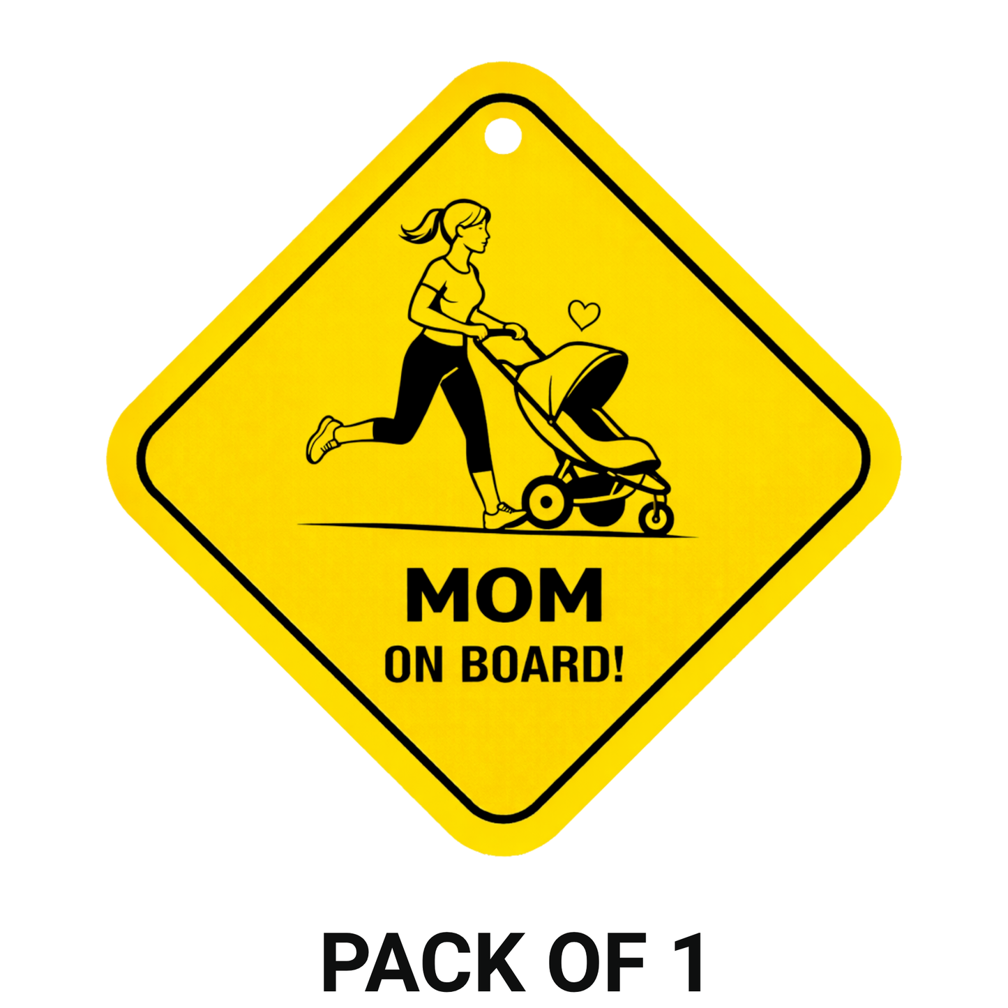 Smeeps Mom On Board Hanging Sign – 20.32 × 20.32 cm (8 × 8 Inch) Waterproof Baby Safety Car Hanging Board with Suction Cup | Mom with Baby Stroller Design