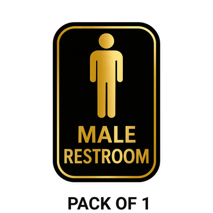 Smeeps Male Restroom Sticker – 10.16 x 15.24 cm Gold & Black Door Sign | Waterproof, Durable & Easy Peel Application
