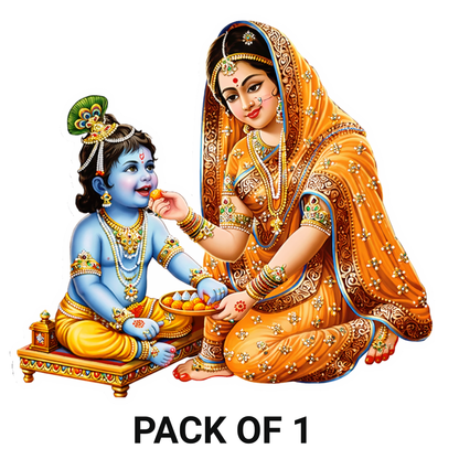 Smeeps Radha Krishna Mother Love Vinyl Sticker – 11.43 × 11.43 cm (4.5 × 4.5 Inch) Waterproof Krishna Devotional Sticker | UV Resistant Spiritual Decal for Car, Bike, Laptop & Wall | Pack of 1