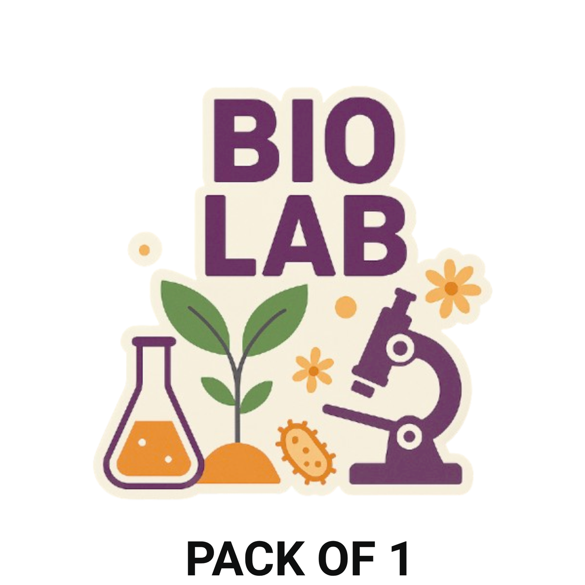 Smeeps Bio Lab Sticker – 10.16 x 9.66 cm Science & Microscopy Vinyl Decal | Purple Theme Biology Design | Waterproof & Durable
