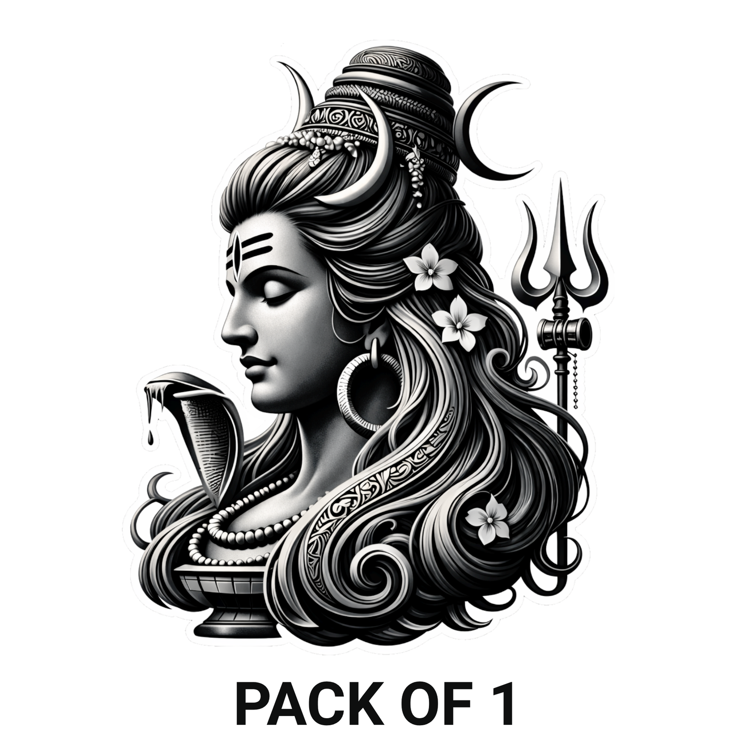 Smeeps Lord Shiva Vinyl Sticker – 9.15 × 11.43 cm (3.6 × 4.5 Inch) Premium Waterproof Mahadev Decal | Monochrome Shiv Portrait Design | UV Resistant Wash Proof | Pack of 1