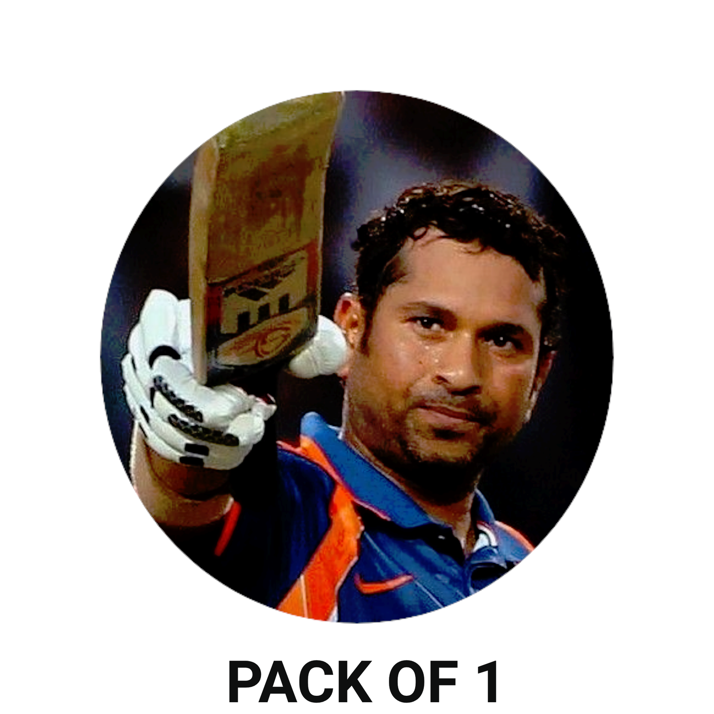 Smeeps Sachin Tendulkar Sticker – 10.16 cm (4 Inch) Cricket Legend Vinyl Decal | India Jersey Iconic Pose | Waterproof UV Resistant Round Sticker
