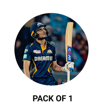 Smeeps Shubman Gill Sticker – 10.16 cm (4 Inch) India Cricket Star Vinyl Decal | Waterproof UV Resistant Round Sticker