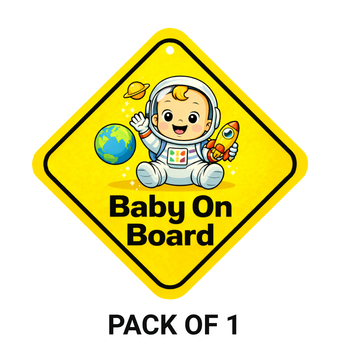 Smeeps Baby On Board Hanging Sign – 20.32 × 20.32 cm (8 × 8 Inch) Cute Astronaut Baby Waterproof Car Hanging Board with Suction Cup | Space Theme Baby Safety Vehicle Warning Sign