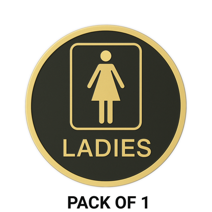 Smeeps “LADIES” Restroom Sign – Round 15.24 cm | Elegant Black & Gold Finish | Self-Adhesive | Waterproof & Durable | Ideal for Offices, Hotels, Cafés, and Commercial Use