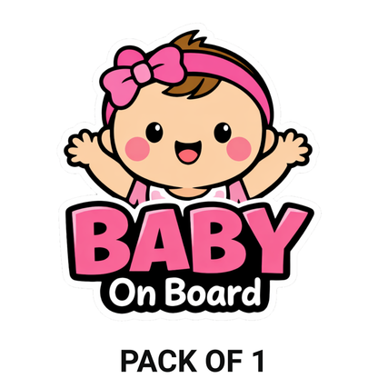 Smeeps Baby On Board Car Sticker – 14.23 × 12.7 cm (5.6 × 5 Inch) Waterproof Vinyl Safety Sticker for Cars | Cute Baby Girl Warning Decal | UV Resistant | Pack of 1