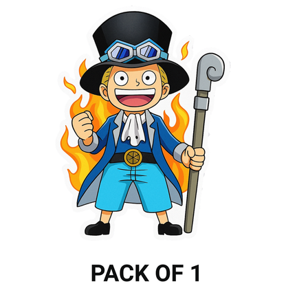 Smeeps Sabo Chibi Sticker – 10.16 x 7.62 cm Fire Anime Vinyl Decal | Cute One Piece Character | Waterproof & UV Resistant for Bikes, Cars & Laptops