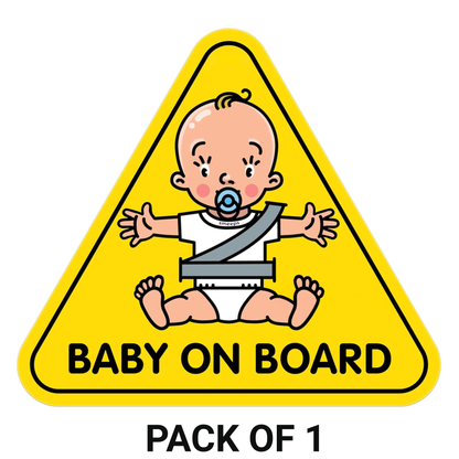 Smeeps Baby on Board Car Sticker, 13.57 x 12.07 cm Triangle, Bright Yellow Safety Decal with Cartoon Baby – Waterproof & Weatherproof for Rear Windows