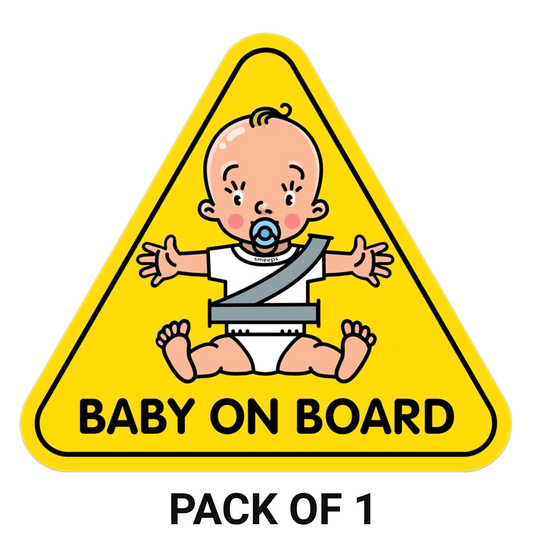 Smeeps Baby on Board Car Sticker, 13.57 x 12.07 cm Triangle, Bright Yellow Safety Decal with Cartoon Baby – Waterproof & Weatherproof for Rear Windows