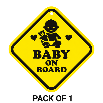 Smeeps Baby On Board Hanging Sign – 20.32 × 20.32 cm (8 × 8 Inch) Cute Baby & Teddy Waterproof Car Hanging Board with Suction Cup | Baby Safety Vehicle Warning Sign