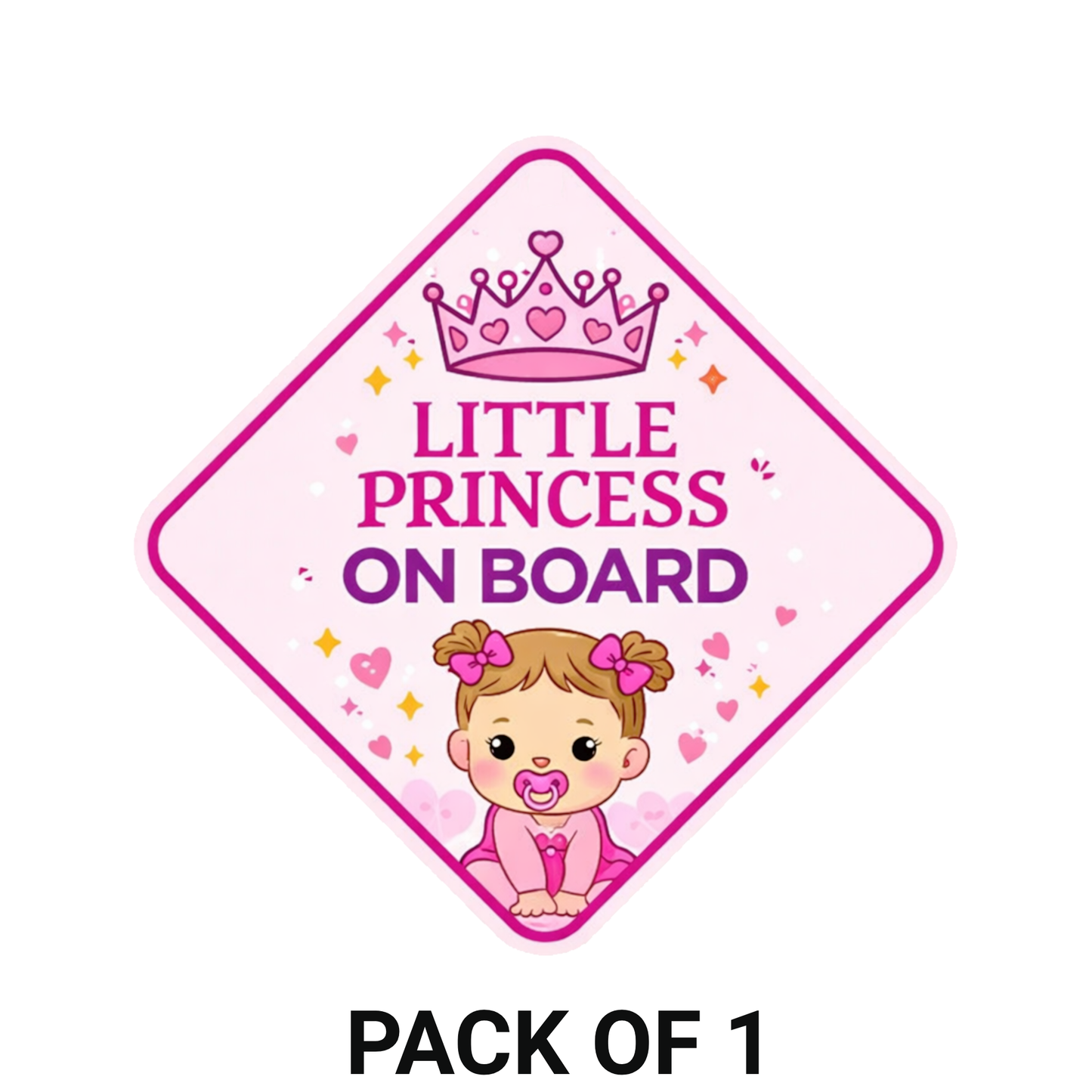 Smeeps Little Princess On Board Car Sticker – 14 × 14 cm (5.5 × 5.5 Inch) Cute Baby Girl Diamond Safety Vinyl Decal for Car | Waterproof UV Resistant Washable Sticker
