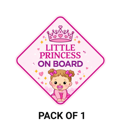 Smeeps Little Princess On Board Car Sticker – 14 × 14 cm (5.5 × 5.5 Inch) Cute Baby Girl Diamond Safety Vinyl Decal for Car | Waterproof UV Resistant Washable Sticker