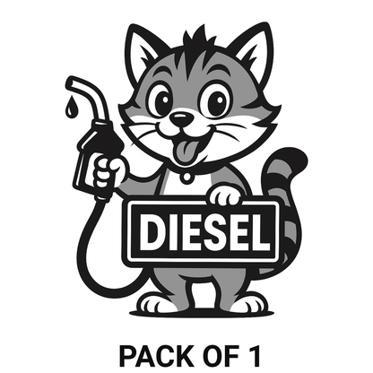 Smeeps Diesel Cat Sticker – 9 x 7.7 cm Cute Cartoon Fuel Nozzle Car & Bike Vinyl Decal | Waterproof | Clear Diesel Identification