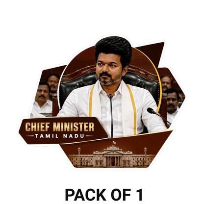 Thalapathy Vijay “Chief Minister of Tamil Nadu” Die-Cut Sticker – 11.43 × 8.89 cm (4.5 × 3.5 Inch) Waterproof UV Resistant Vinyl Car & Bike Sticker for Car, Helmet, Laptop & Rear Glass | Premium Political Fan Art Decal Pack of 1