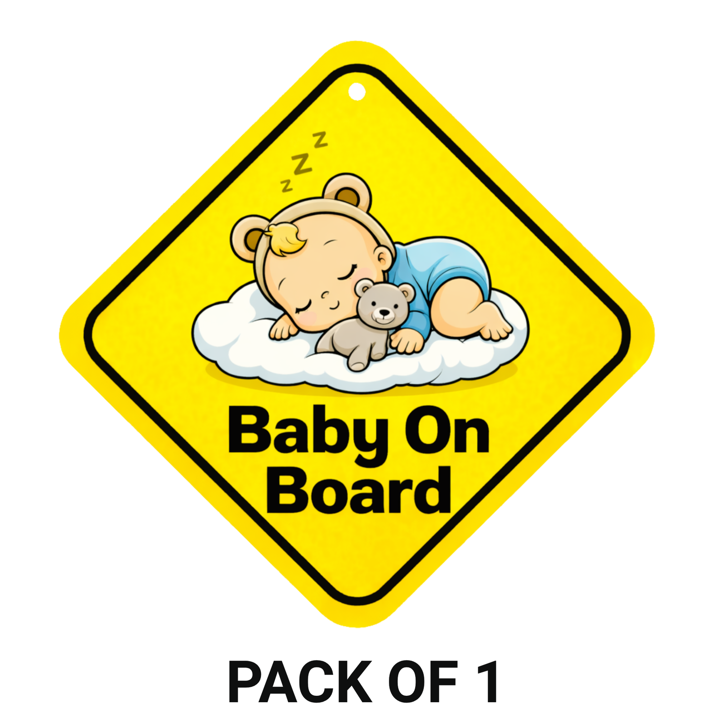 Smeeps Baby On Board Hanging Sign – 20.32 × 20.32 cm (8 × 8 Inch) Sleeping Baby Waterproof Car Hanging Board with Suction Cup | Cute Baby Safety Vehicle Warning Sign
