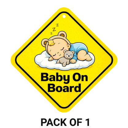 Smeeps Baby On Board Hanging Sign – 20.32 × 20.32 cm (8 × 8 Inch) Sleeping Baby Waterproof Car Hanging Board with Suction Cup | Cute Baby Safety Vehicle Warning Sign