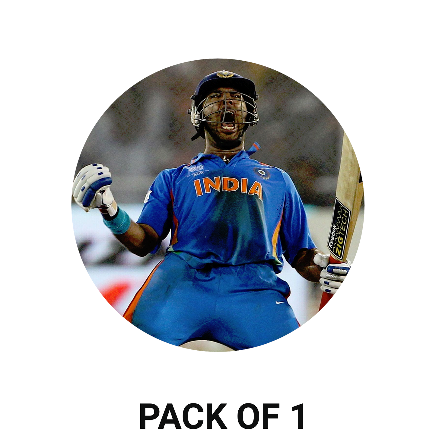 Smeeps Yuvraj Singh Sticker – 10.16 cm (4 Inch) Six Sixes Celebration India Fan Vinyl Decal | Waterproof UV Resistant Round Sticker