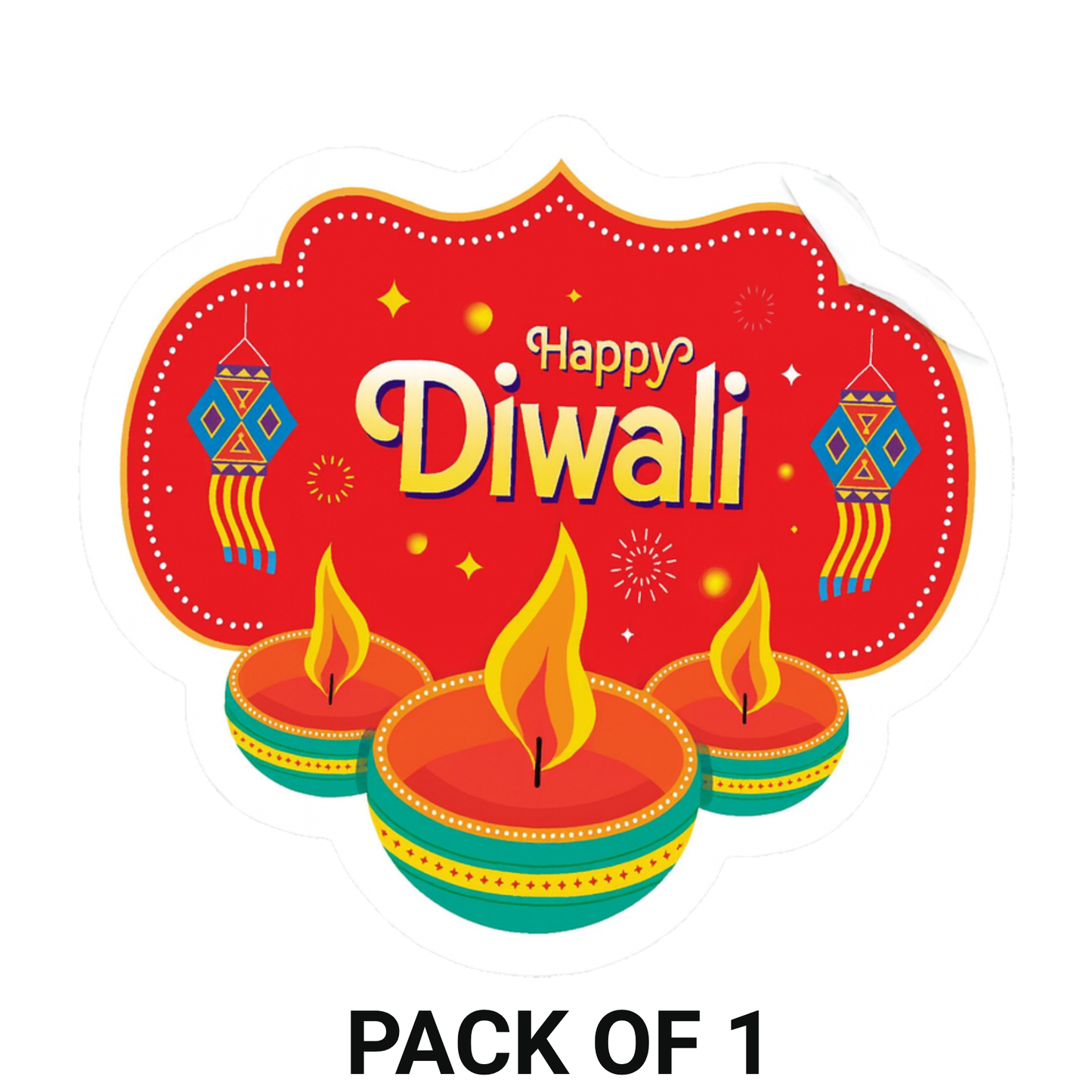 Smeeps Happy Diwali Sticker – 8.13 x 8.89 cm Decorative Lantern & Diya Festive Vinyl Decal | Waterproof & UV-Resistant Deepavali Sticker for Gifts & Decorations