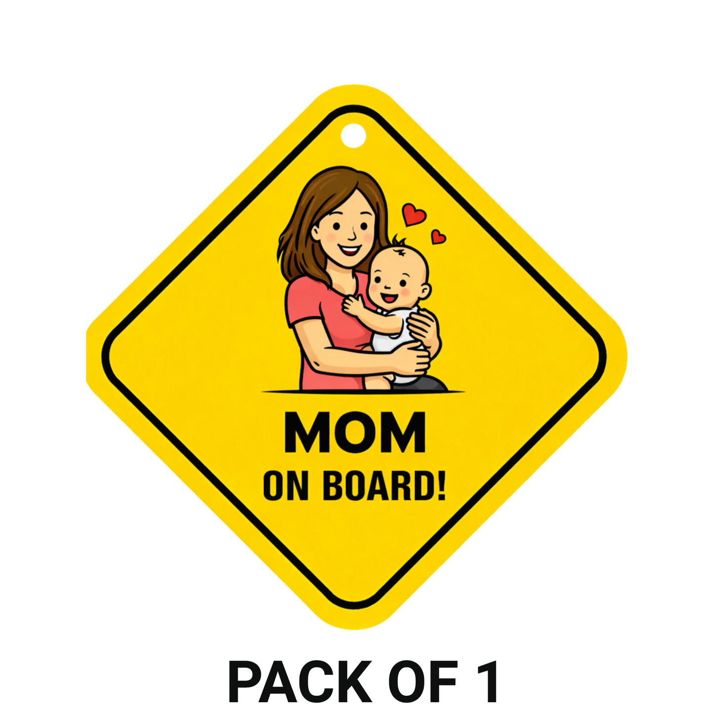 Smeeps Mom On Board Hanging Sign – 20.32 × 20.32 cm (8 × 8 Inch) Mother Carrying Baby Waterproof Car Hanging Board with Suction Cup | Cute Family Safety Vehicle Sign Pack of 1