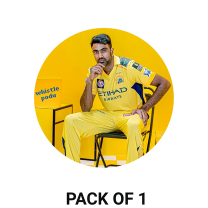Smeeps Ravichandran Ashwin Sticker – 10.16 cm (4 Inch) CSK Yellow Jersey Fan Vinyl Decal | Waterproof UV Resistant Round Sticker
