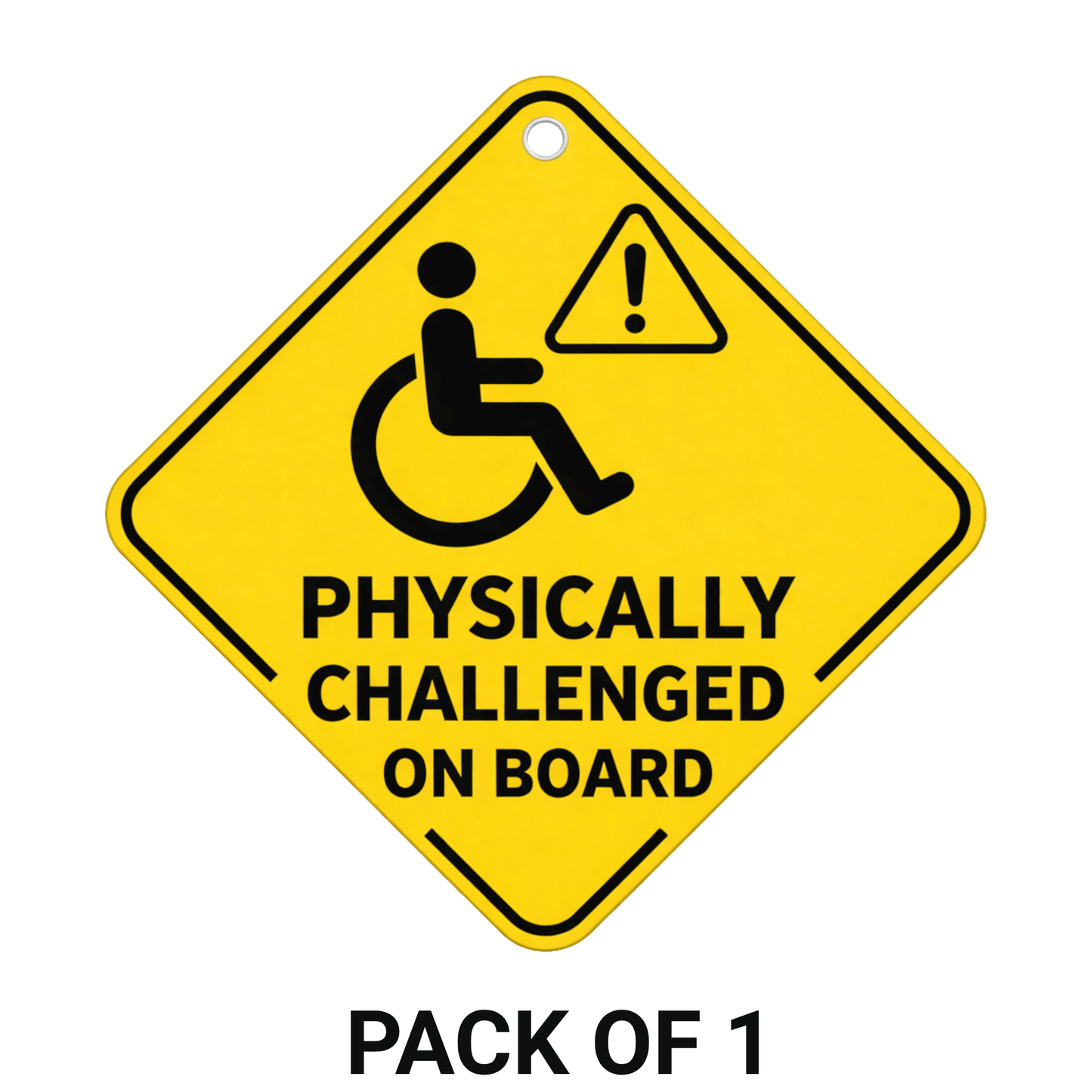 Smeeps Physically Challenged On Board Hanging Sign – 20.32 × 20.32 cm (8 × 8 Inch) Waterproof Car Safety Hanging Board with Suction Cup | Disability Awareness Warning Sign