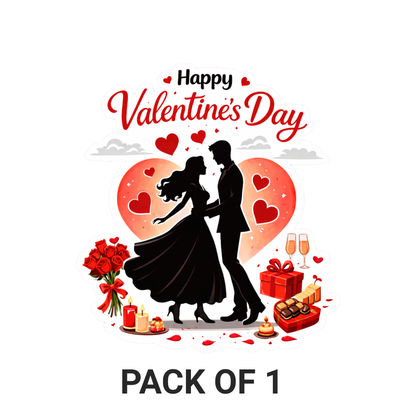 Smeeps Happy Valentine’s Day Romantic Couple Sticker – 10.93 × 10.16 cm (4.3 × 4 Inch) Premium Vinyl Decal | Love Celebration Design | Waterproof UV Resistant Wash Proof | Pack of 1