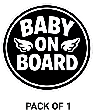 Smeeps Baby On Board Car Sticker – 15.24 × 15.24 cm (6 × 6 Inch) Waterproof Vinyl Safety Sticker for Cars | Black & White Round Baby Warning Decal | UV Resistant | Pack of