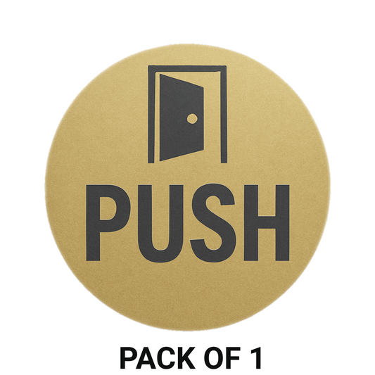 Smeeps Round “PUSH” Door Sticker – 15.24 cm | Gold Finish with Bold Black Print | Adhesive Vinyl Decal for Glass, Metal & Wood Doors | Easy to Apply | Office, Retail & Hospitality Use