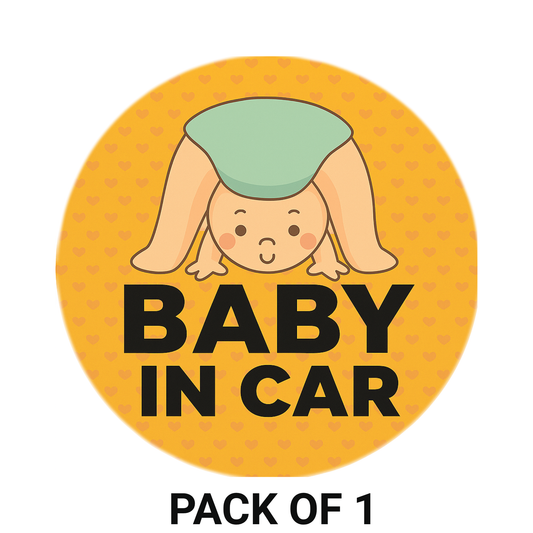 Smeeps Baby in Car Sticker – 15.24 cm Round | Cute Upside-Down Baby Design | Bright Orange Safety Sign for Vehicles