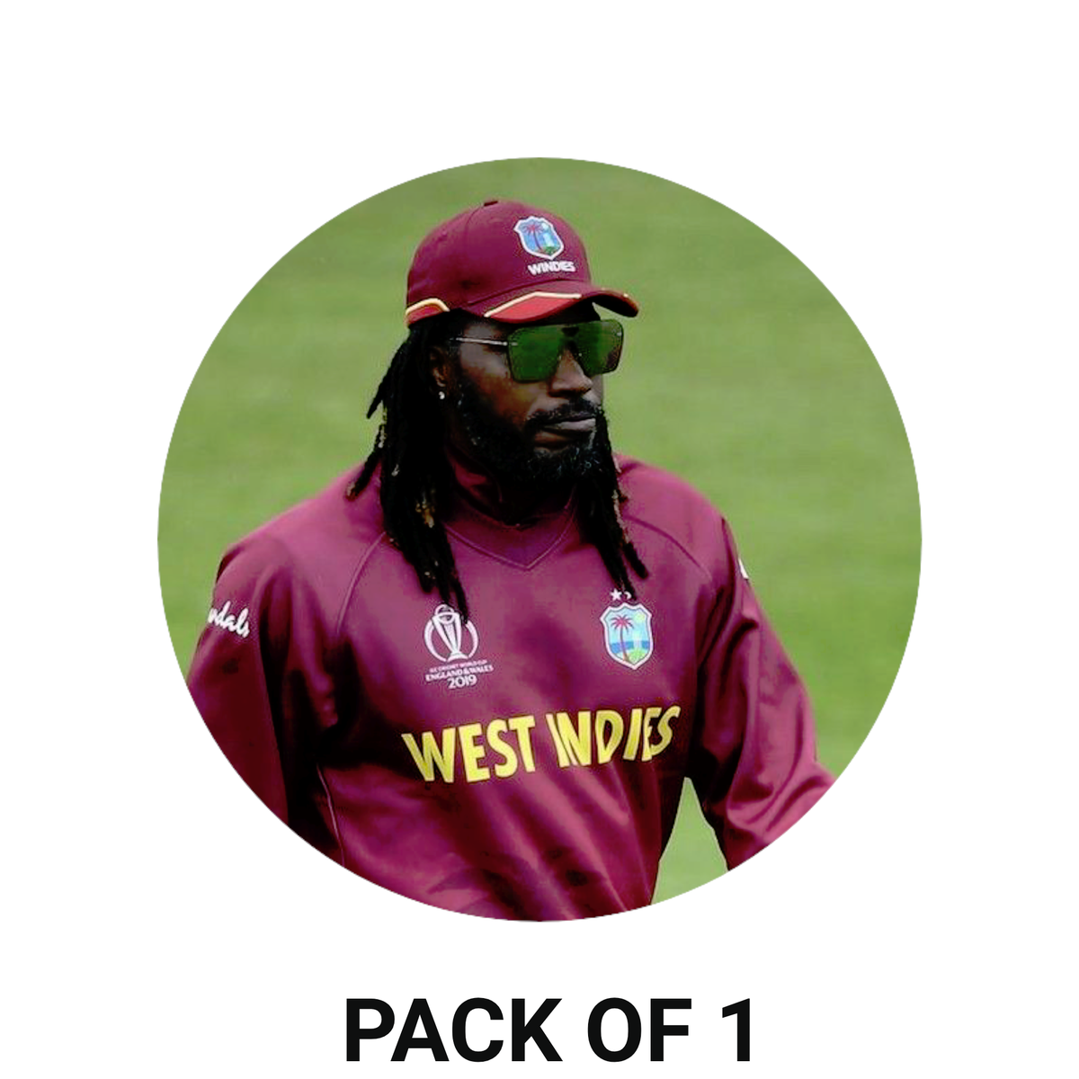 Smeeps Chris Gayle Sticker – 10.16 cm (4 Inch) West Indies Power Hitter Fan Vinyl Decal | Waterproof UV Resistant Round Sticker
