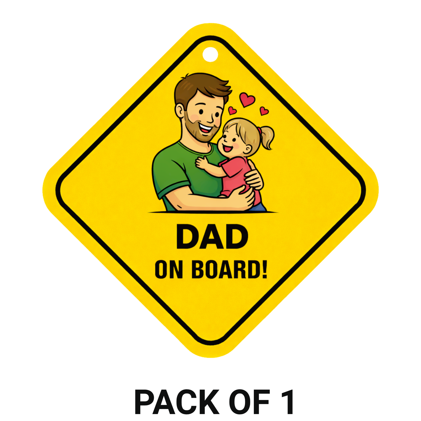 Smeeps Dad On Board Hanging Sign – 20.32 × 20.32 cm (8 × 8 Inch) Cute Father & Daughter Waterproof Car Hanging Board with Suction Cup | Family Safety Vehicle Warning Sign